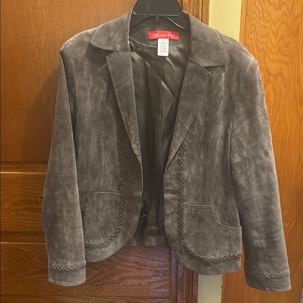 Anne Klein Gray Women's Suede Leather Blazer